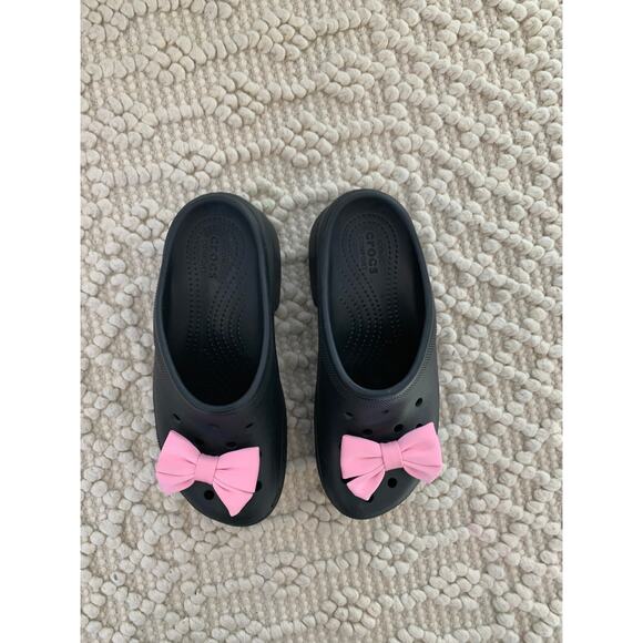 Crocs Siren Platform Clog Black with Pink Bow Jibbitz Size 9 - Picture 4 of 11